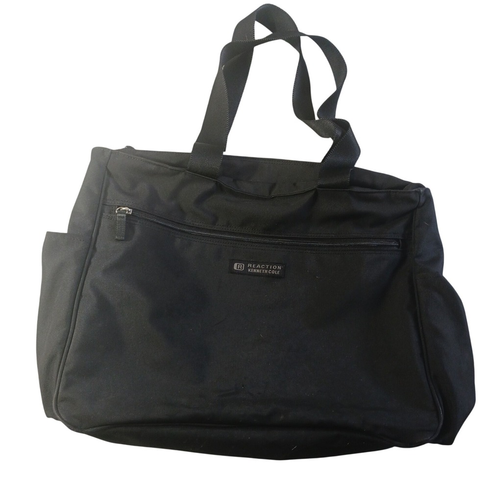 Kenneth Cole Reaction Nylon Tote Bag‎ Black Zip Top Travel Work Bag 16x10 READ